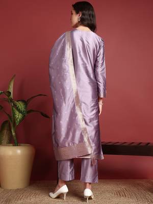 Lavender Polyester Woven Work Salwar Kameez 4