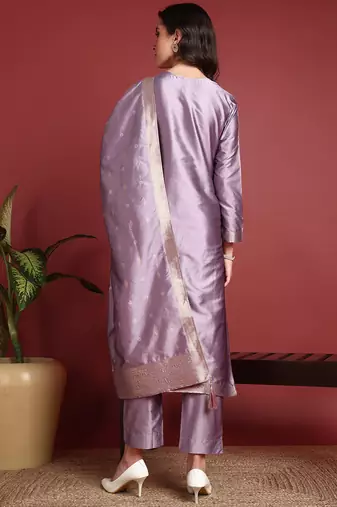 Lavender Polyester Woven Work Salwar Kameez
