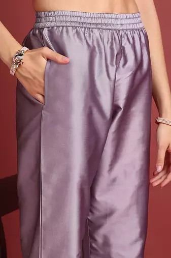 Lavender Polyester Woven Work Salwar Kameez