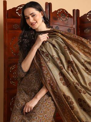 women mustard pure cotton floral printed straight kurta trousers with dupatta 2
