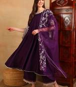 Purple Polyester Threadwork Anarkali Suit