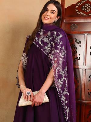 Purple Polyester Threadwork Anarkali Suit 2