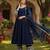 women navy blue silk blend solid embroidered anarkali kurta palazzos with dupatta