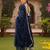 women navy blue silk blend solid embroidered anarkali kurta palazzos with dupatta