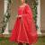 women pink silk blend solid embroidered anarkali kurta palazzos with dupatta