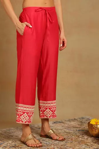 women pink silk blend solid embroidered anarkali kurta palazzos with dupatta