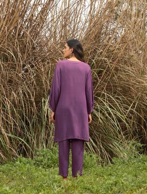 Truebrowns purple viscose dobby relaxed co-ord set 3