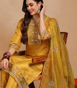 Mustard Yellow Kurta Set with Net Dupatta