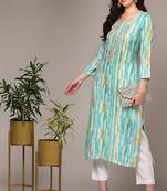 Women blue printed rayon ethnic kurti