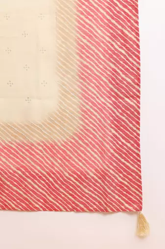 women peach viscose rayon bandhani printed straight kurta trousers with dupatta