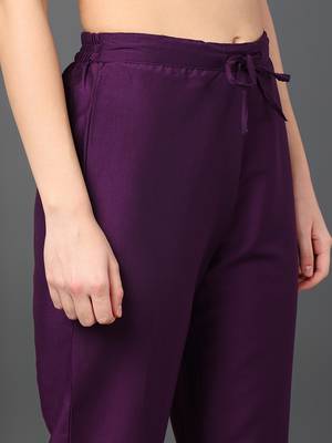 women purple silk blend woven design embroidered anarkali kurta trousers with dupatta 5