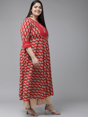 Women'S Plus Size Floral Printed Anarkali Kurti (Maroon) 3