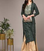 Women green printed rayon ethnic kurti