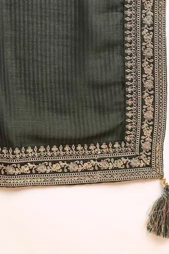 women olive silk blend solid embroidered straight kurta palazzos with dupatta