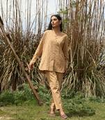  peach cotton embroidered co-ord set