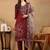 women rust organza floral embroidered straight kurta trousers with dupatta