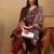 women rust organza floral embroidered straight kurta trousers with dupatta