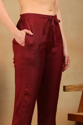 women rust organza floral embroidered straight kurta trousers with dupatta