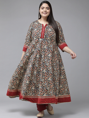 Women'S Plus Size Floral Printed Anarkali Kurti (Multi) 1