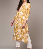 Women yellow printed rayon ethnic kurti
