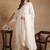 women off white poly georgette solid embroidered a-line kurta trousers with dupatta