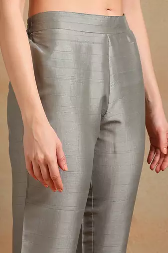 Grey Polyester Threadwork Salwar Kameez