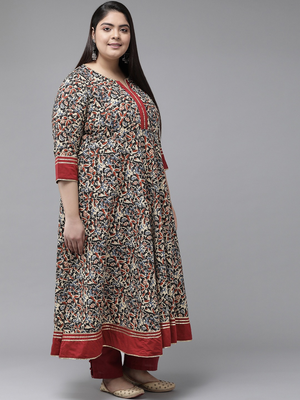 Women'S Plus Size Floral Printed Anarkali Kurti (Multi) 3
