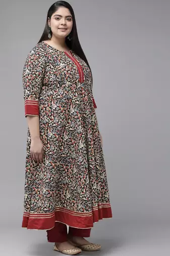 Women'S Plus Size Floral Printed Anarkali Kurti (Multi)