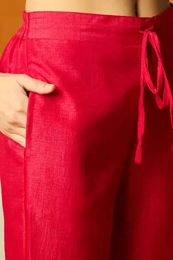 fuchsia silk blend solid embroidered anarkali kurta trousers with dupatta