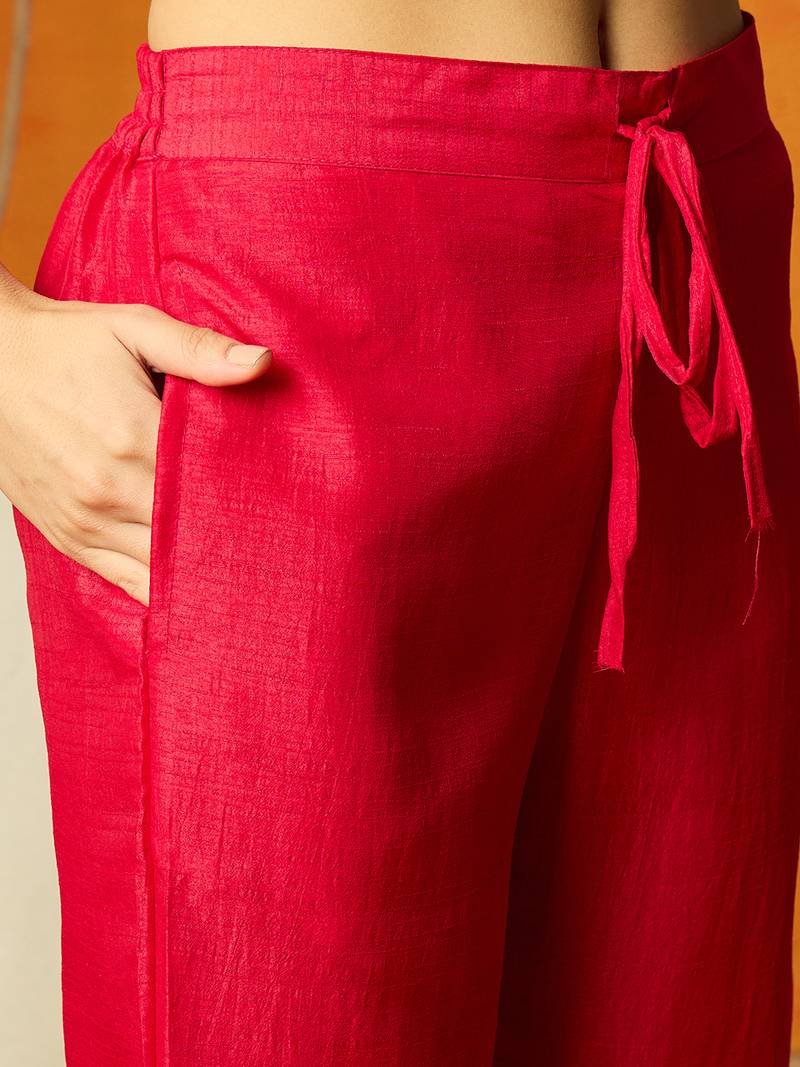 fuchsia silk blend solid embroidered anarkali kurta trousers with dupatta