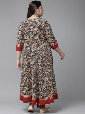 Women'S Plus Size Floral Printed Anarkali Kurti (Multi) 4