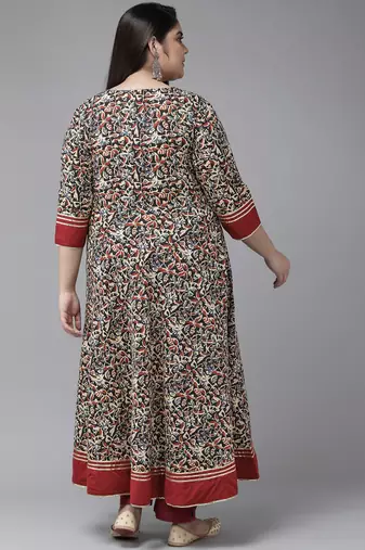 Women'S Plus Size Floral Printed Anarkali Kurti (Multi)