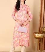 Women pink printed rayon ethnic kurti