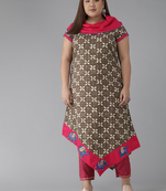 Women'S Plus Size Cotton Geomatrical Printed A-Line Kurti (Brown)