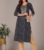 Women navy-blue embroidered rayon ethnic kurti