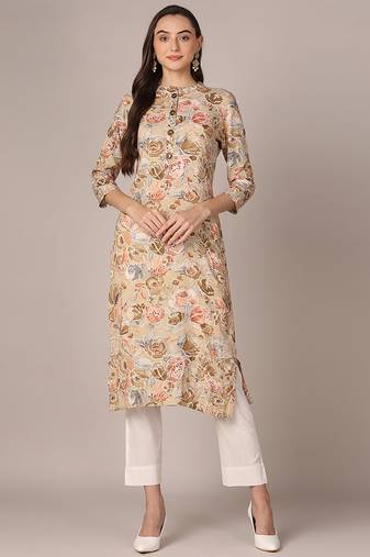 Women brown printed rayon ethnic kurti