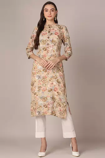 Women brown printed rayon ethnic kurti