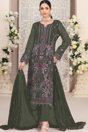 Mehendi color embroideried faux georgette semi stitched salwar suit