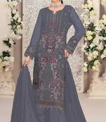 Grey color embroideried faux georgette semi stitched salwar suit