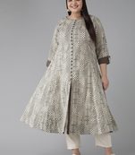 Yash gallery women's plus size cotton geomatrical printed anarkali kurti (grey)