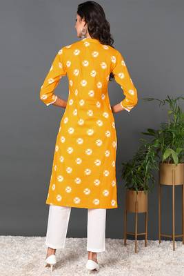 Women yellow embroidered cotton ethnic kurti 5