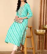 Women green printed rayon ethnic kurti