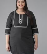 Women'S Plus Size Cotton Kantha Short Kurti (Black)