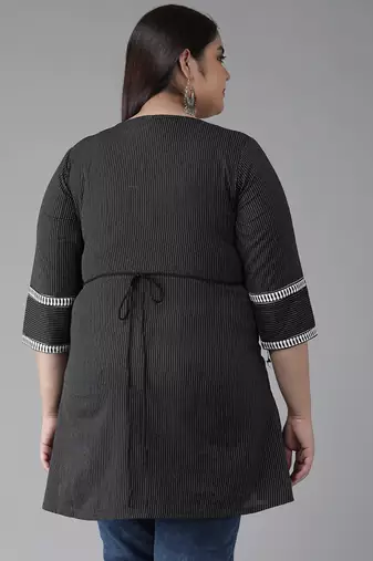 Women'S Plus Size Cotton Kantha Short Kurti (Black)