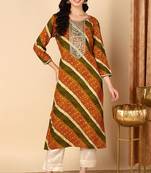 Women yellow printed rayon ethnic kurti