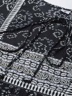 Women'S Plus Size Cotton Bandhej Printed Short Kurti (Black) 5