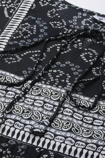 Women'S Plus Size Cotton Bandhej Printed Short Kurti (Black)