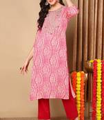 Women pink printed rayon ethnic kurti