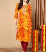 Women orange printed rayon ethnic kurti