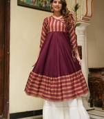 Women'S Rayon Stripe Printed Anarkali Kurti (Maroon)